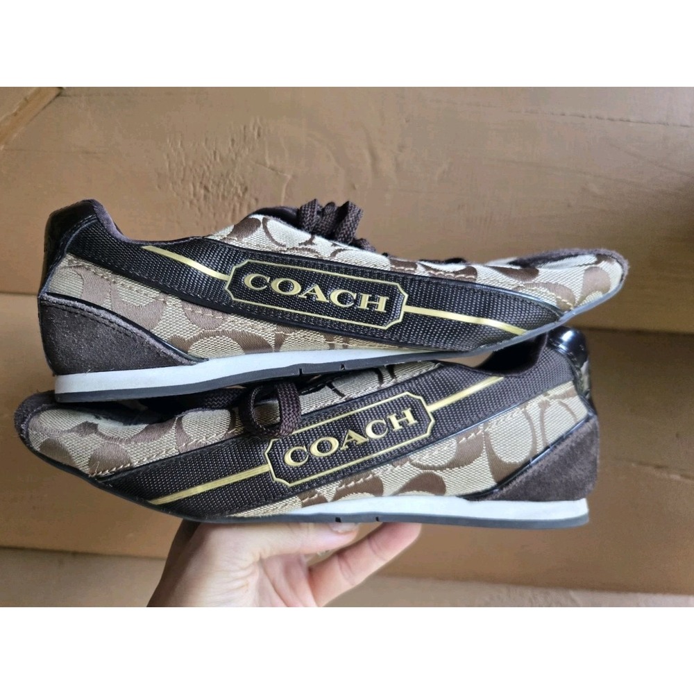 Coach Hilary Signature Jacquard Sneakers Womens 6.5M Brown Monogram Casual Y2K